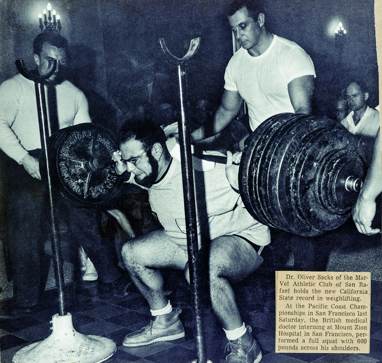 Sacks set a California state record in 1961, performing a full squat with 600 pounds. Photo courtesy of the Oliver Sacks Foundation.