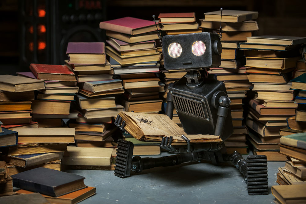 Robot reading, from Shutterstock