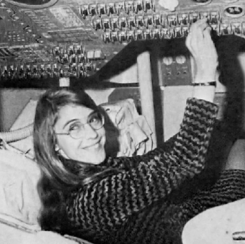 Margaret Hamilton, lead Apollo flight software designer, inside the Command Module. Credit: NASA