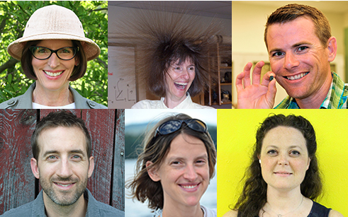 From left to right, top to bottom: Beth Topinka (S.T.E.A.M. lab teacher for grades 2-5), Susan Romano (high school physics teacher), Ryan Hollister (geoscience and AP environmental science teacher), Ryan Becker (middle school physical science teacher), Katharine Hinkle (high school earth science teacher), and Samantha Adams (twelfth-grade geoscience teacher). 