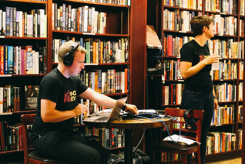 scifri employees setting up equipment