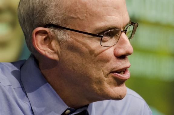 close up of bill mckibben speaking