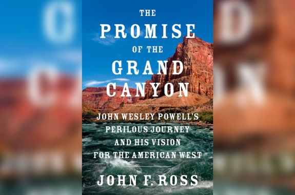 book cover with canyon and water