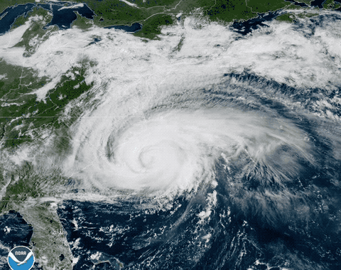 a gif of a spinning hurricane headed towards the east coast of the U.S.