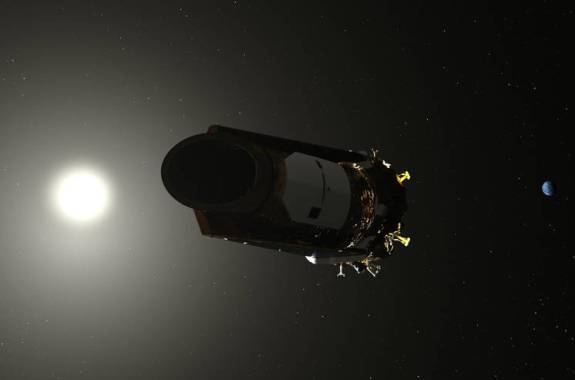 Kepler satellite in space, with sun in background