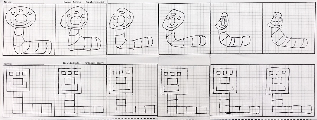 an example of the progression. as time goes on, the "alien" becomes less and less like the original drawing