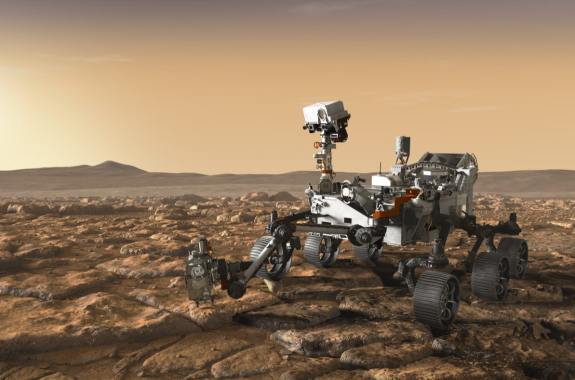 an artists rendering of a rover on mars