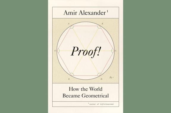 The cover of the book 'Proof' by Amir Alexander with a green background