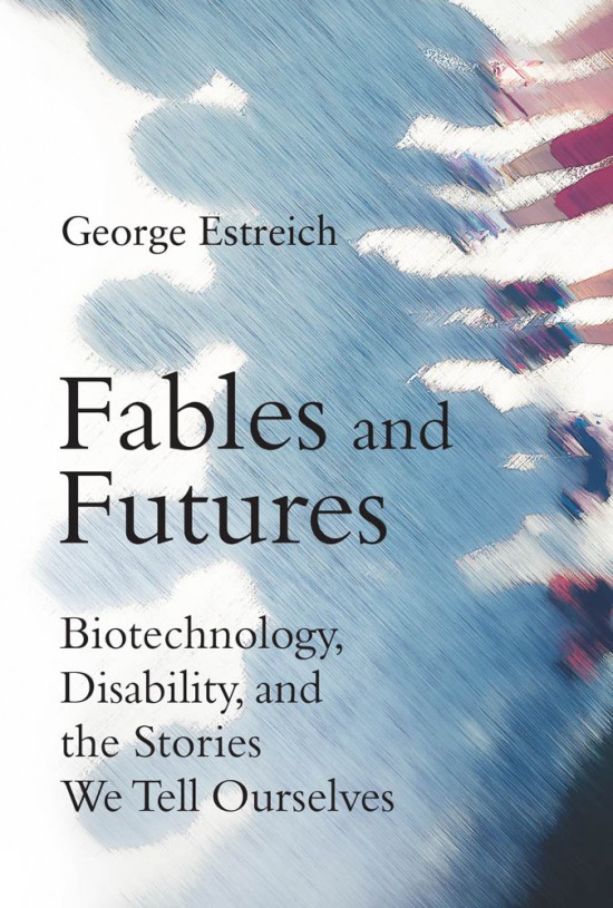 a book cover with illustrated shadows of people and the title "fables and futures"