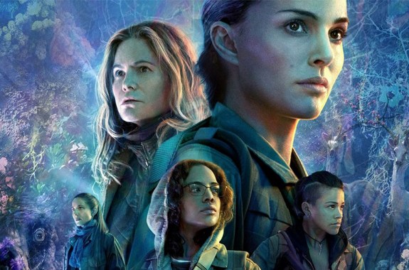 a surreal background featuring botanical imagery with five women in foreground