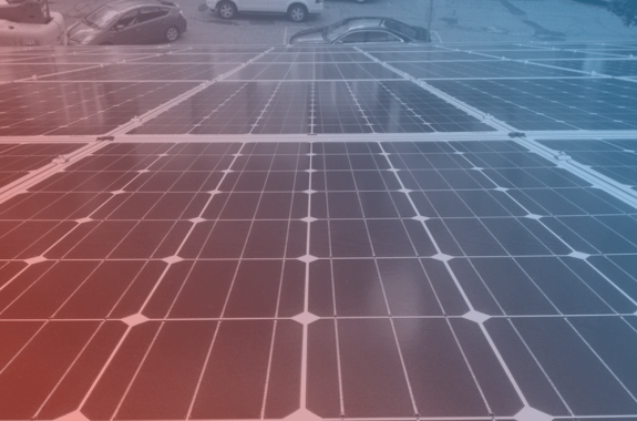 a blue and red filter over solar panels