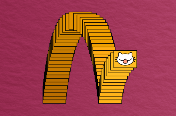 textured red background with replicating square featuring a cartoon cat face