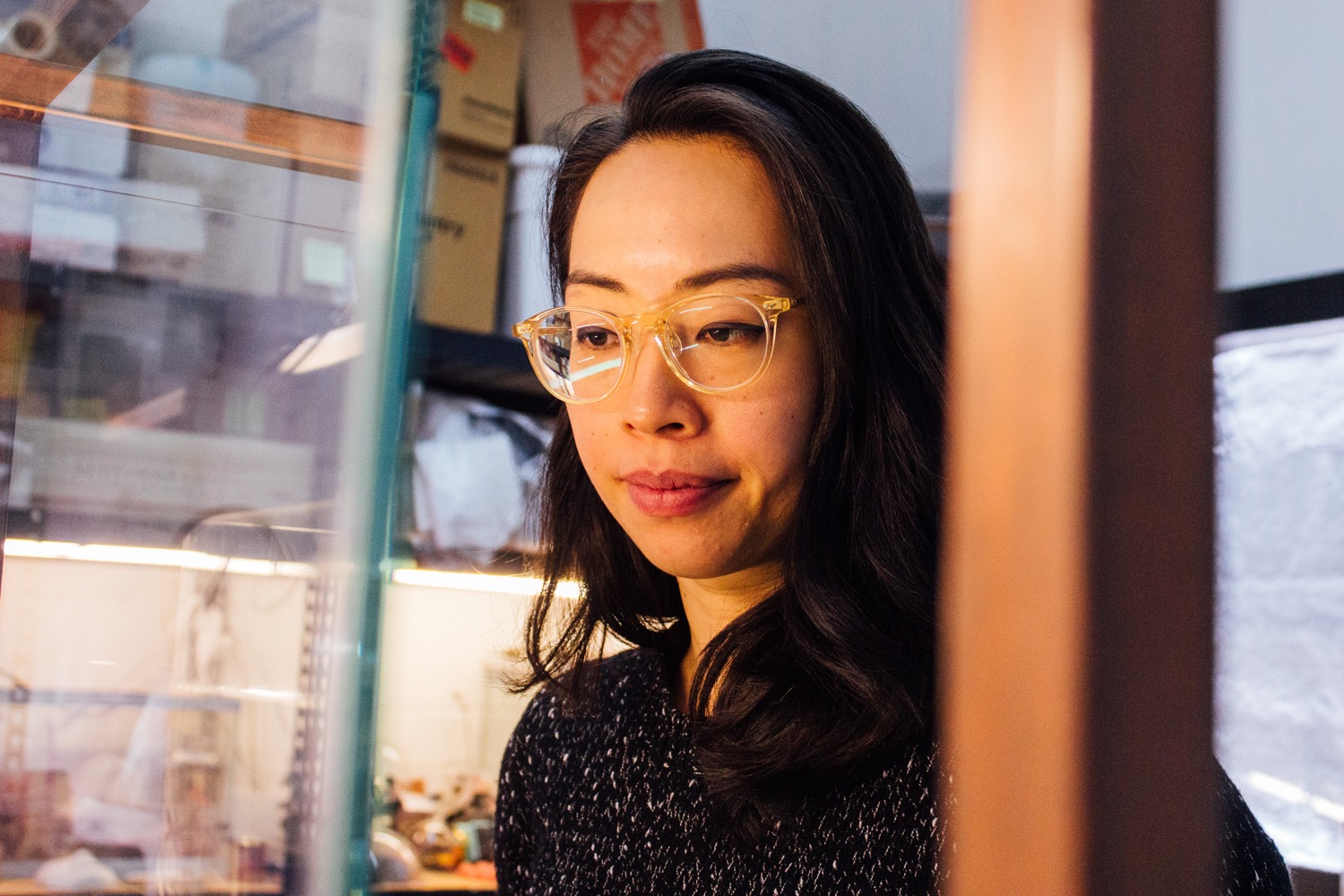 a woman looking at something off camera