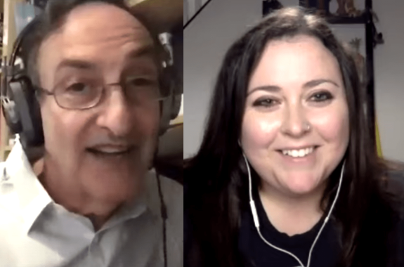 ira flatow and sarah mcanaulty on a zoom call