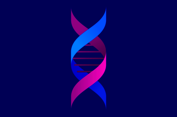 a graphic of a dna helix that is colored pink purple and blue