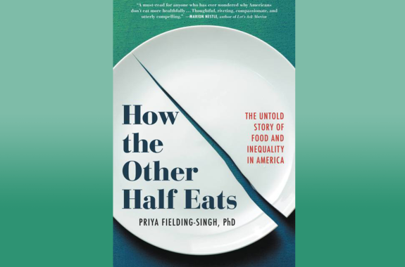 a book cover on a green background. the book cover has a picture of a broken plate and the title "how the other half eats"