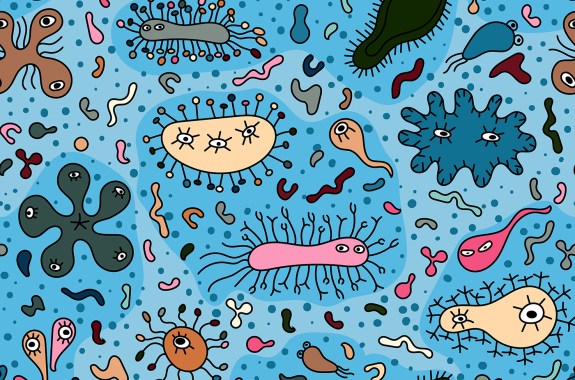 a hand-drawn cartoon illustration of ocean bacterium