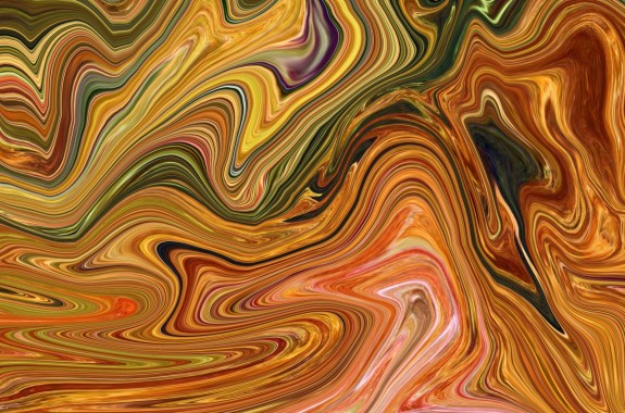 an abstract painting that looks as if someone took multiple, multicolored cross sections of tree trunks, and smeared them altogether