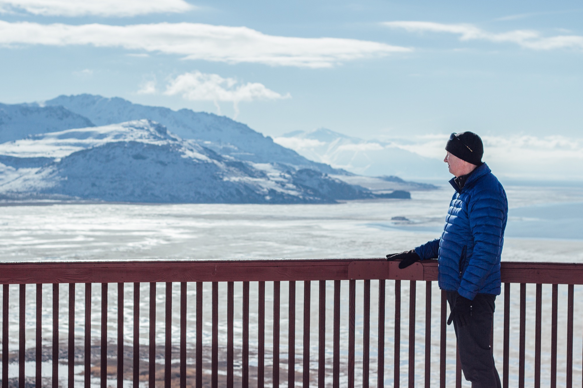 Kevin Perry atmospheric science university of utah in front of a beautiful mountain and the exposed Great Salt Lake lakebed
