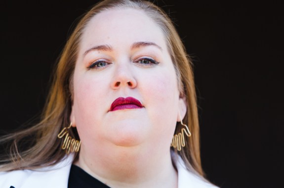 Aubrey Gordon, a fat woman, looking at the camera for a bold and confident headshot.
