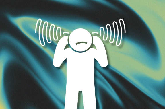 A simple illustrated icon of a person holding their ears to block out noise.