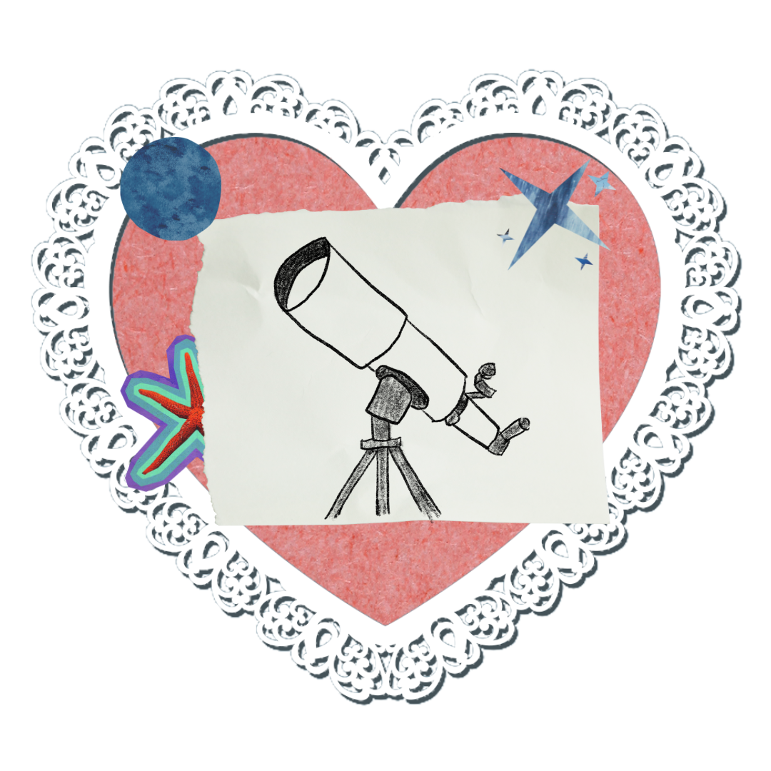 A valentine with an illustration of a telescope on the inside