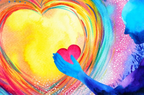 red heart love mind mental flying healing in universe spiritual soul abstract health art power watercolor painting illustration design