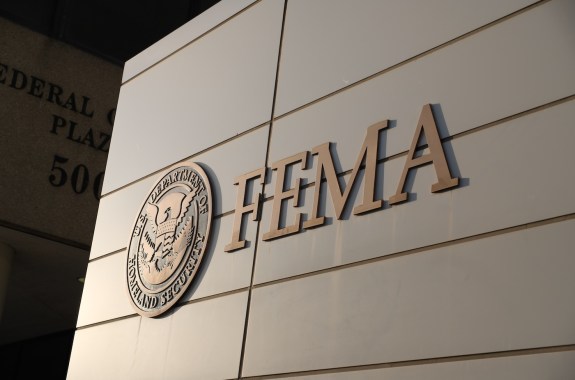 Logo and FEMA lettering on the Federal Emergency Management Agency Headquarters Building