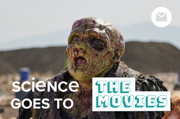 A green man with a giant black eye covered in blood and screaming. The Toxic Avenger