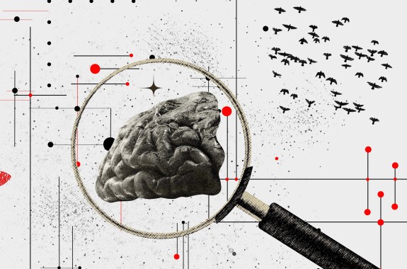 Contemporary art collage. Human mind and cognitive processes through abstract and surreal visuals. Human heads, brains, and surreal elements. Psychology, mental health. health care, awareness concept