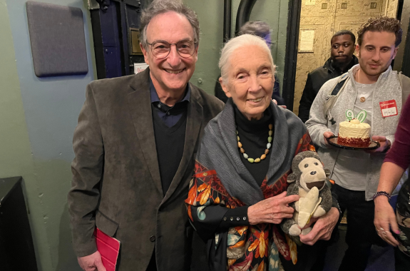 Jane Goodall and Ira Flatow celebrating Jane's 90th birthday
