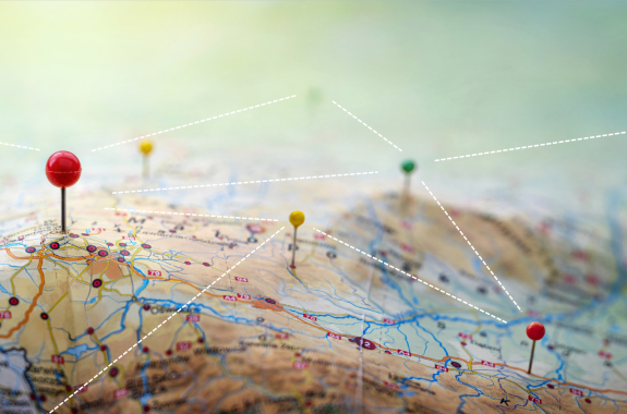 A map with pins on it